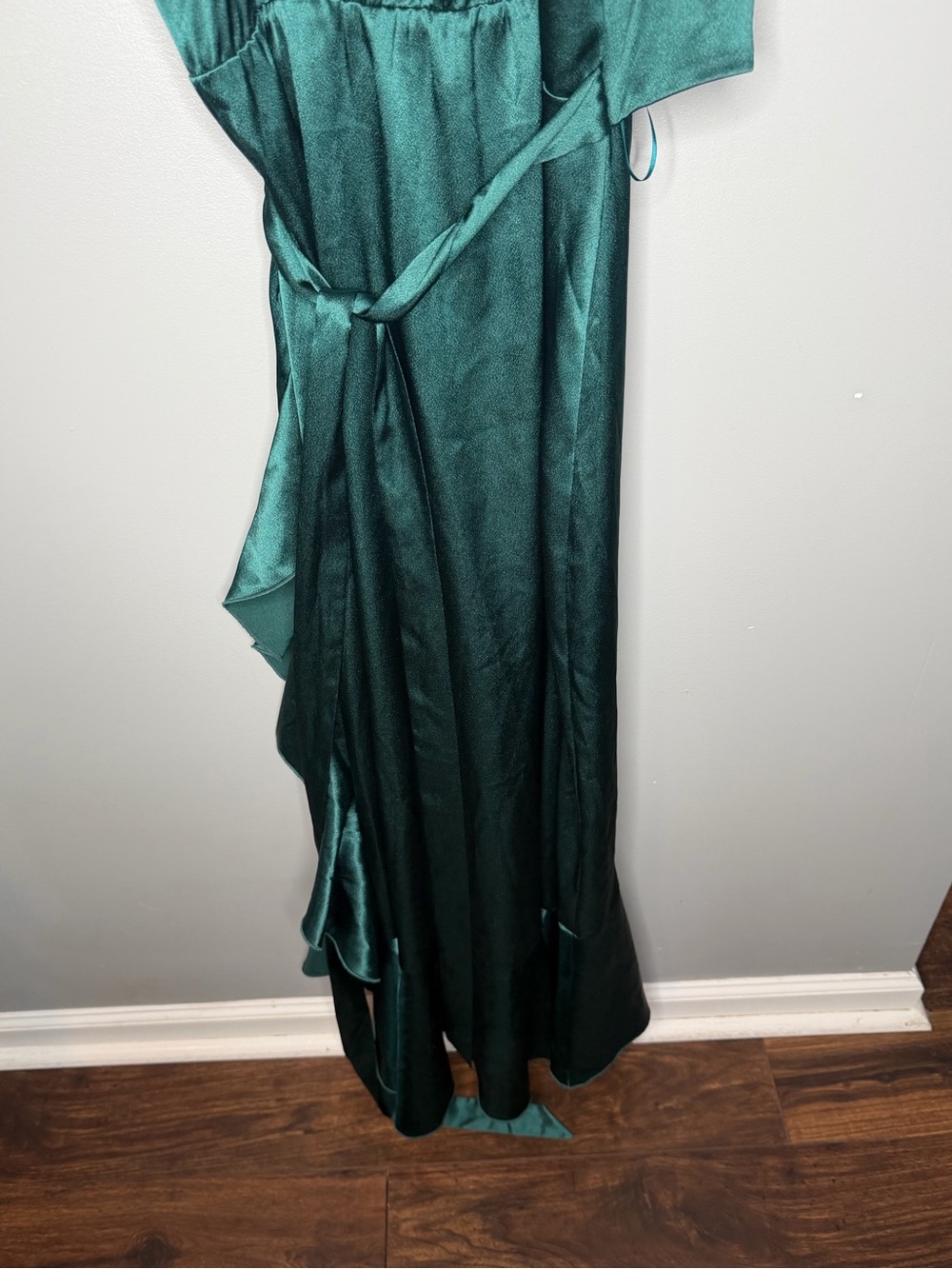 Birdy Grey Emerald Satin Crossover Flounce Ruffle Dress - Picture 7 of 8